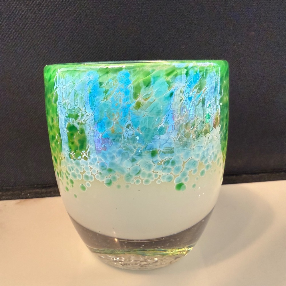 GLASSYBABY Magnificent Hand Blown Glass Votive Candle Holder Green Blue 3.5" NEW - Picture 2 of 13